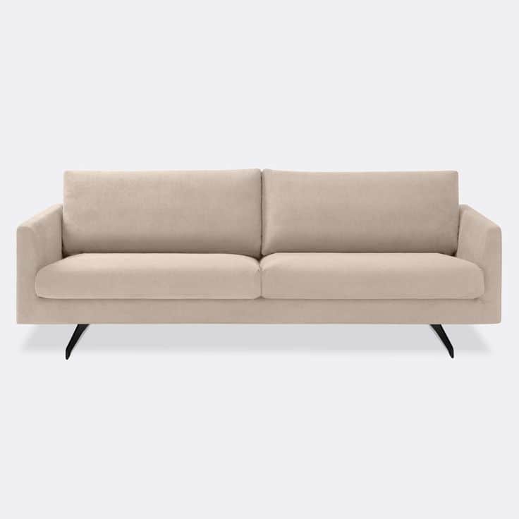 A two-seater sofa with upholstered cushions and slender black metal legs. The sofa features clean li… — 3D model
