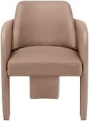 A contemporary armchair with a rounded back and arms, upholstered in a light brown or taupe material… — free GLTF 3D model