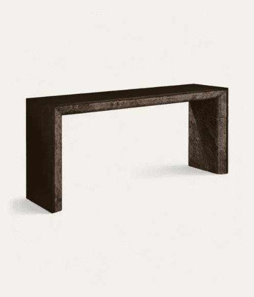 A sleek, modern console table constructed from dark, veined marble or a similar stone composite. It… — 3D model