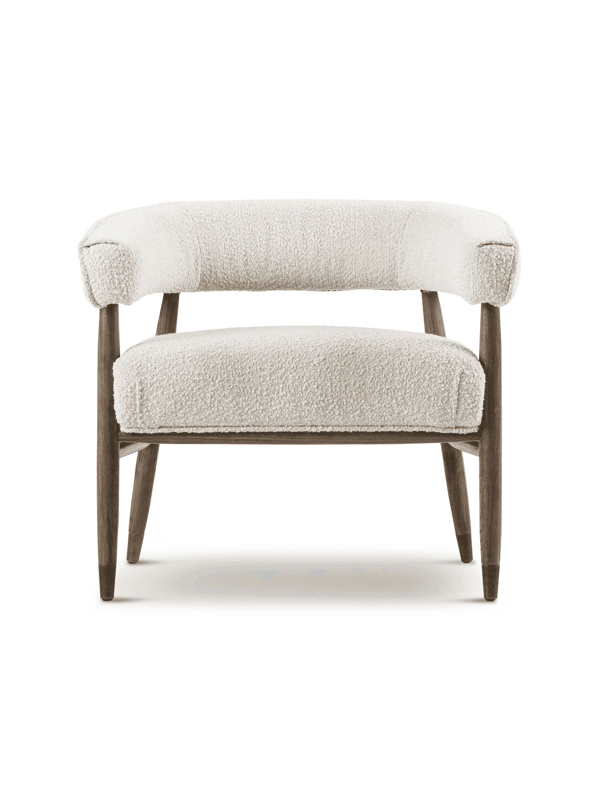A contemporary upholstered accent armchair featuring a rounded backrest and seat, both covered in a… — 3D model