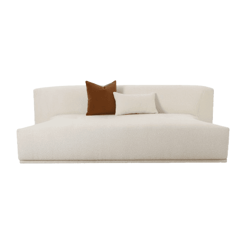 A contemporary daybed upholstered in cream bouclé fabric, featuring a low profile and a gently curve… — 3D model