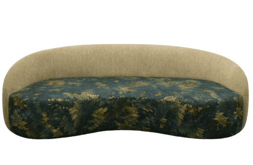 A curved sofa with a solid, rounded backrest and seat cushion. The backrest is upholstered in a text… — 3D model