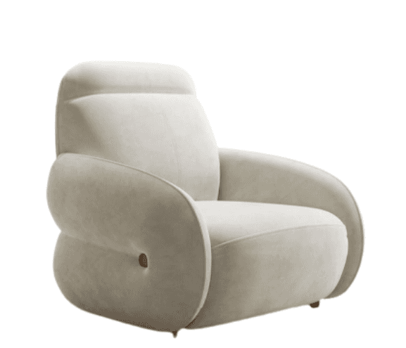 A plush, upholstered armchair with rounded, bulbous sides and a distinctive segmented backrest. It f… — free GLTF 3D model