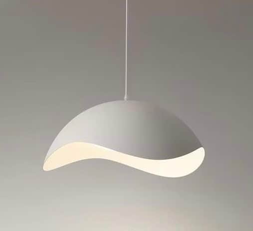A modern pendant light featuring an organically shaped, undulating shade in a light grey or off-whit… — 3D model