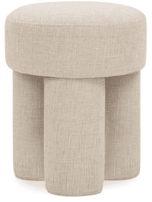 A rounded stool with a cushioned top and three cylindrical legs. The stool is upholstered in a textu… — free SKP 3D model