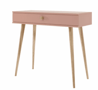 A narrow console table with a single drawer and four tapered legs. The table has a minimalist design… — 3D model