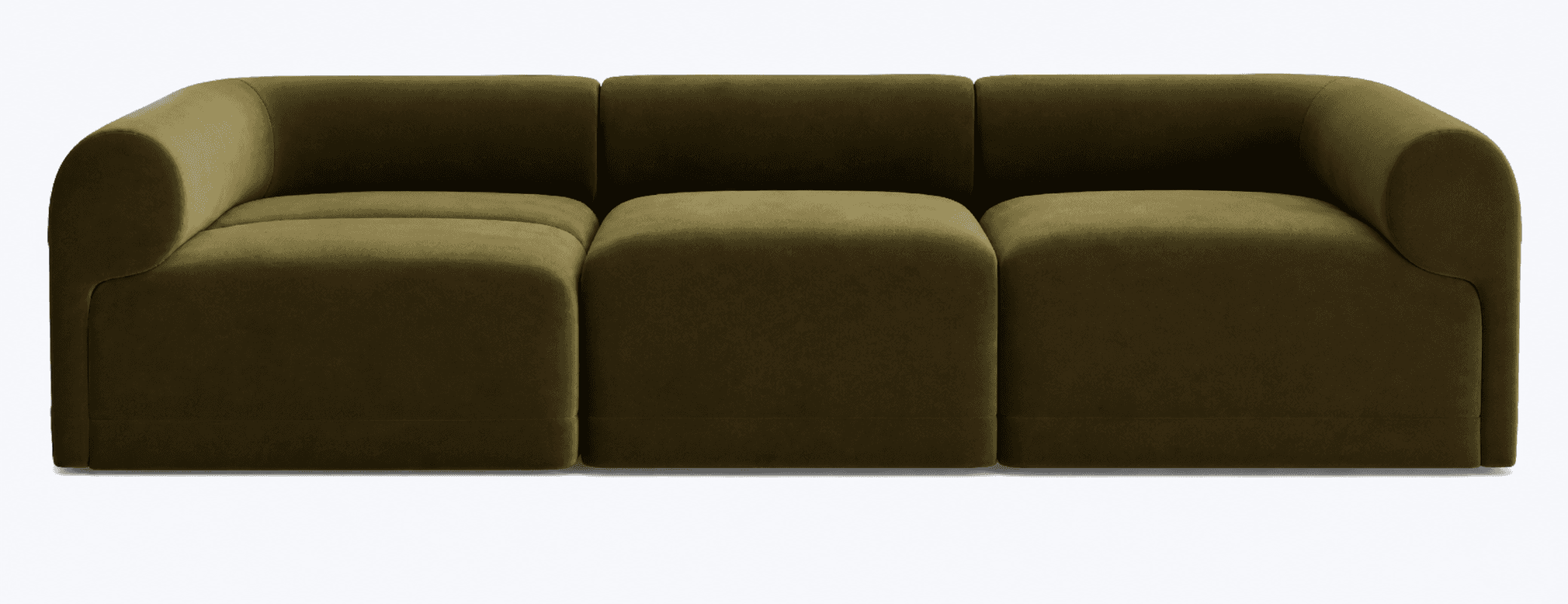 A modular sofa with three distinct seating units arranged linearly. The units have rounded arms on t… — free OBJ 3D model