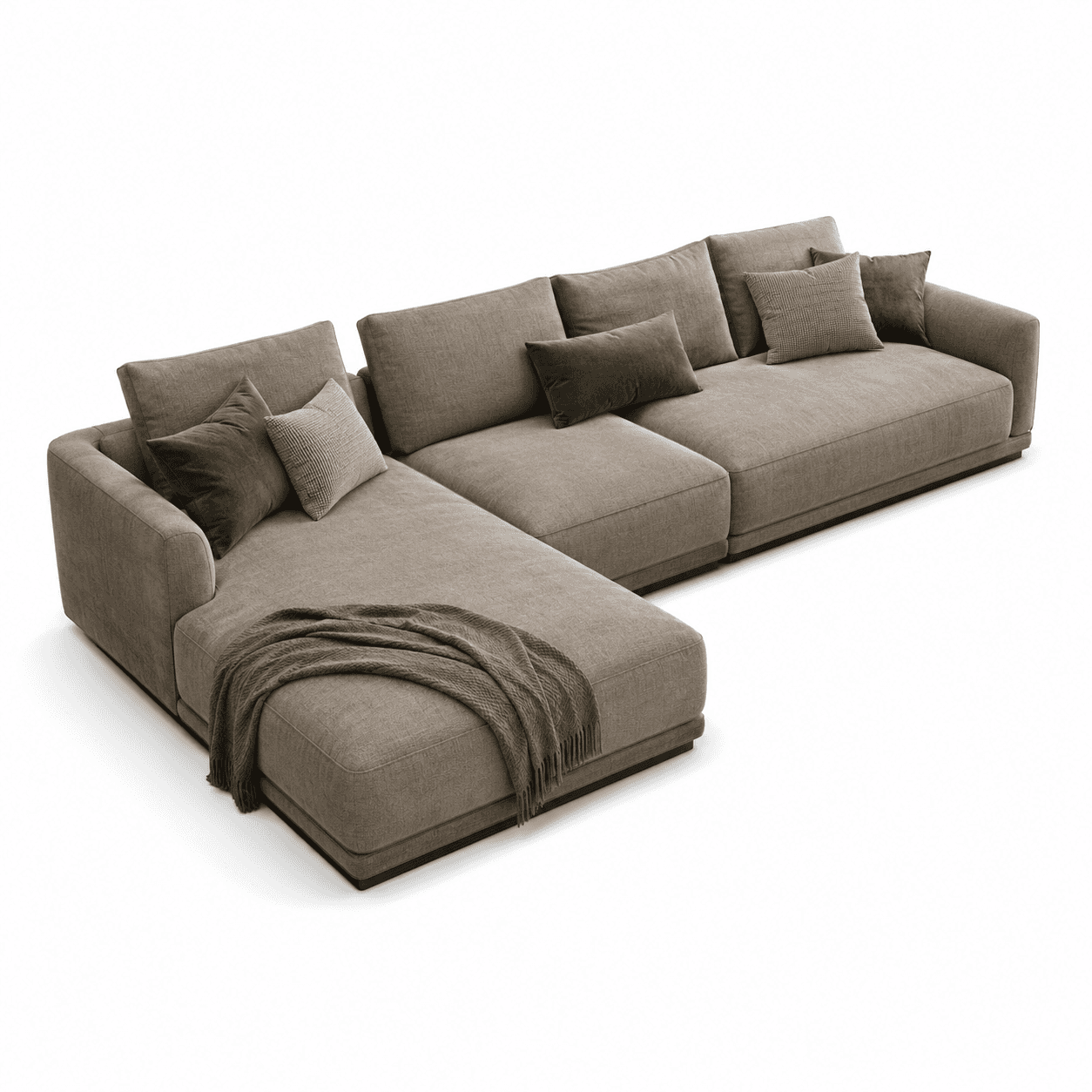 A contemporary L-shaped modular sectional sofa featuring deep seating cushions and a chaise lounge e… — 3D model