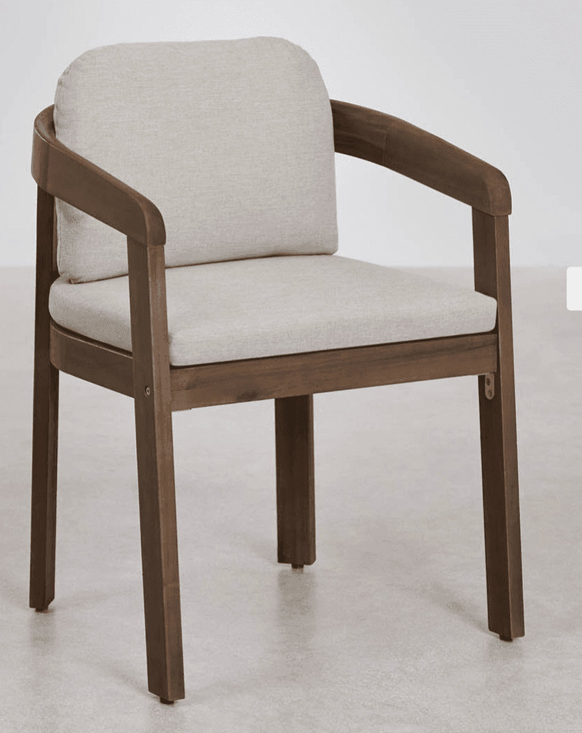 A modern armchair featuring a dark-stained wooden frame and light beige fabric upholstery. The chair… — free STL 3D model