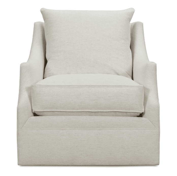 A plush armchair upholstered in a light-colored linen-like fabric. It features a deep seat cushion,… — 3D model