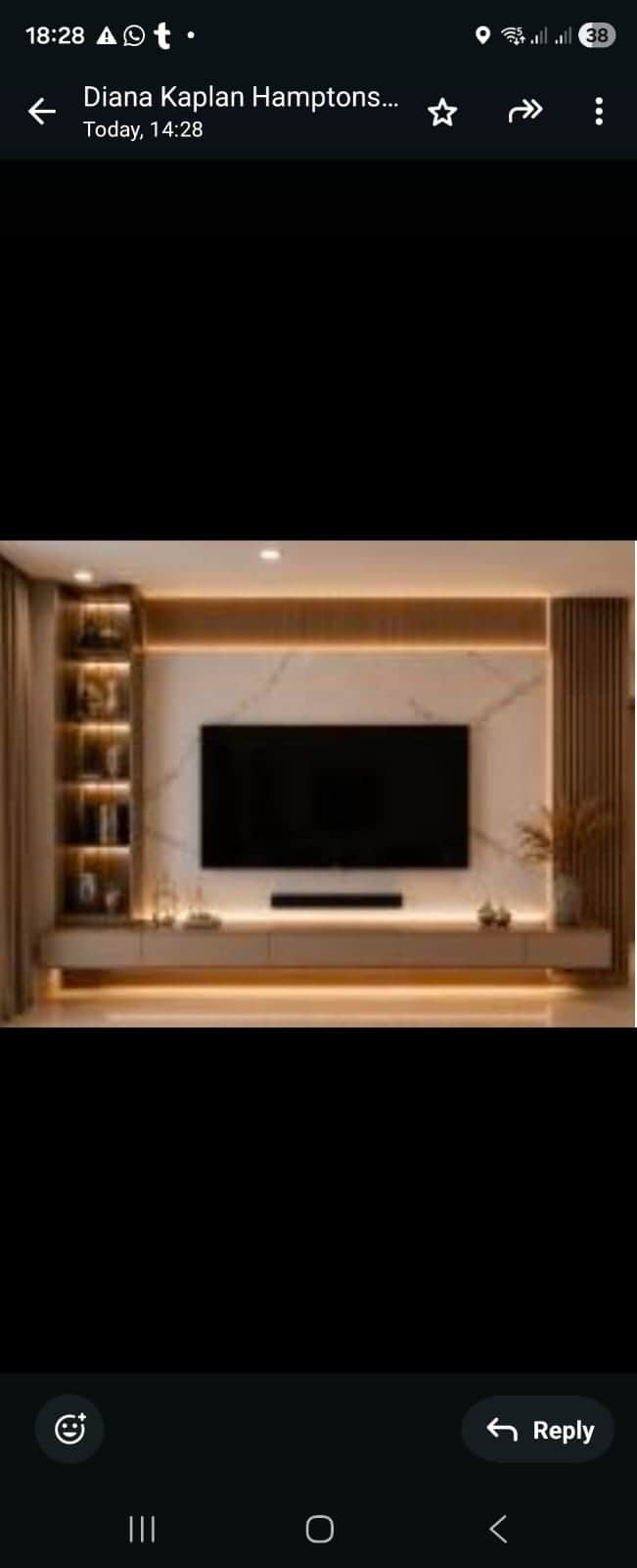 A modern, wall-mounted entertainment center featuring an integrated television panel set against a w… — 3D model