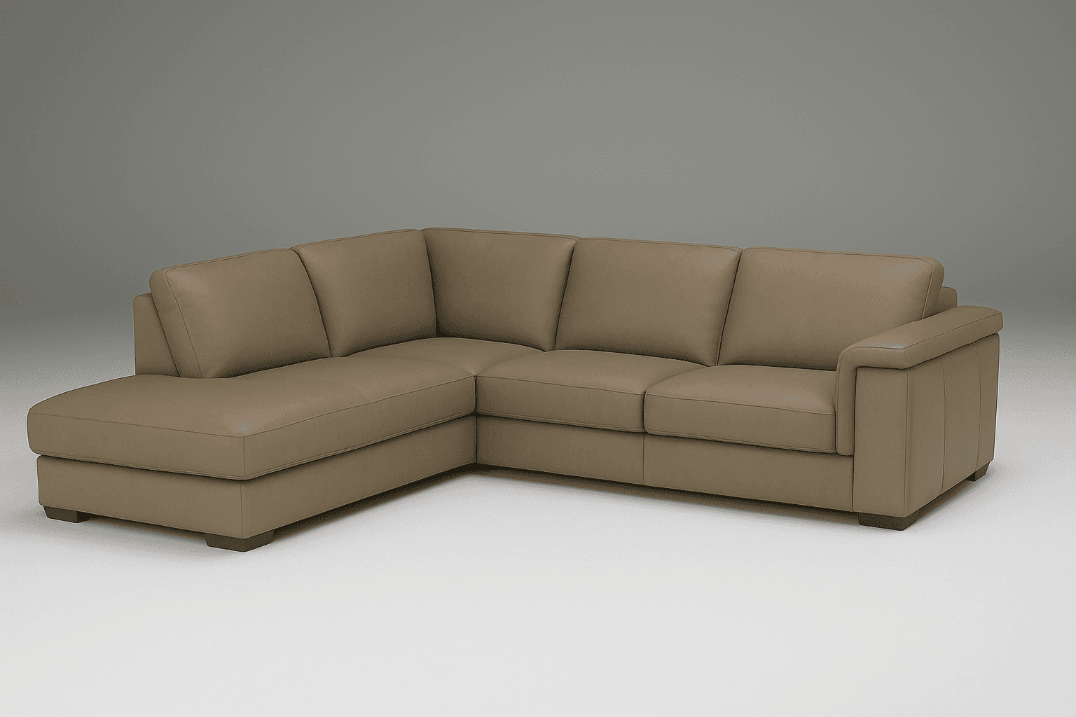 An L-shaped sectional sofa upholstered in light taupe leather. The configuration includes a left-han… — free SKP 3D model