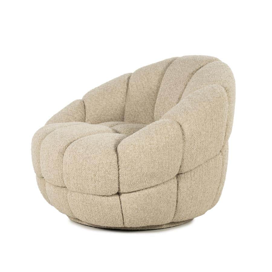 A round, upholstered armchair with a distinctive segmented design. The cushioning is deep and appear… — free GLTF 3D model