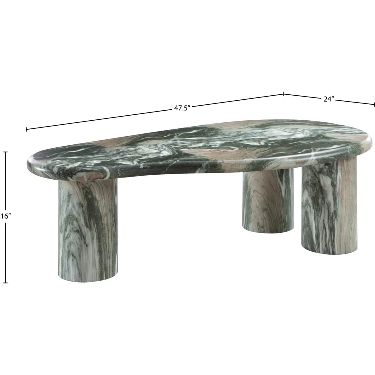 An organic-shaped coffee table with a unique, asymmetrical top supported by three cylindrical legs.… — free OBJ 3D model