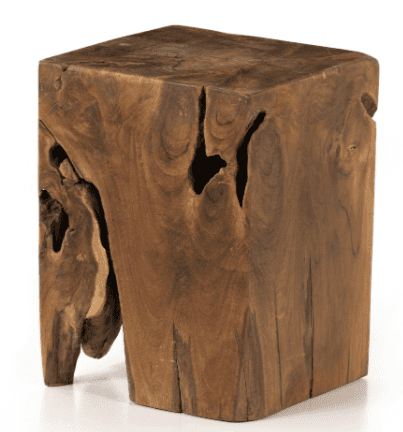 A rustic, natural cube-shaped piece of furniture made from a solid block of dark brown teak wood. It… — free STL 3D model