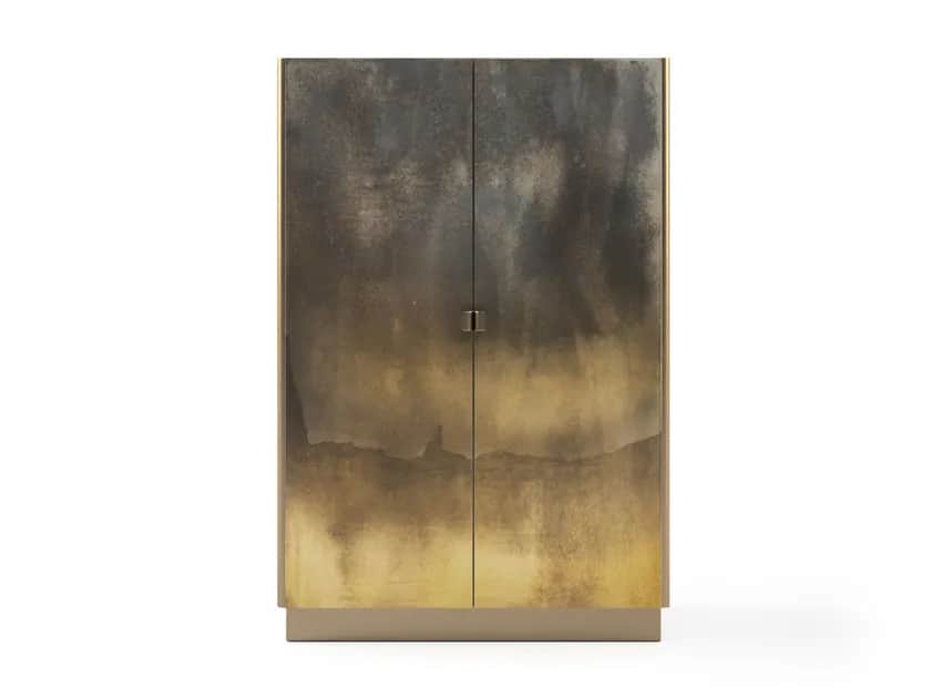 A tall, rectangular cabinet with two doors. The doors and the sides of the cabinet feature a metalli… — free BLEND 3D model