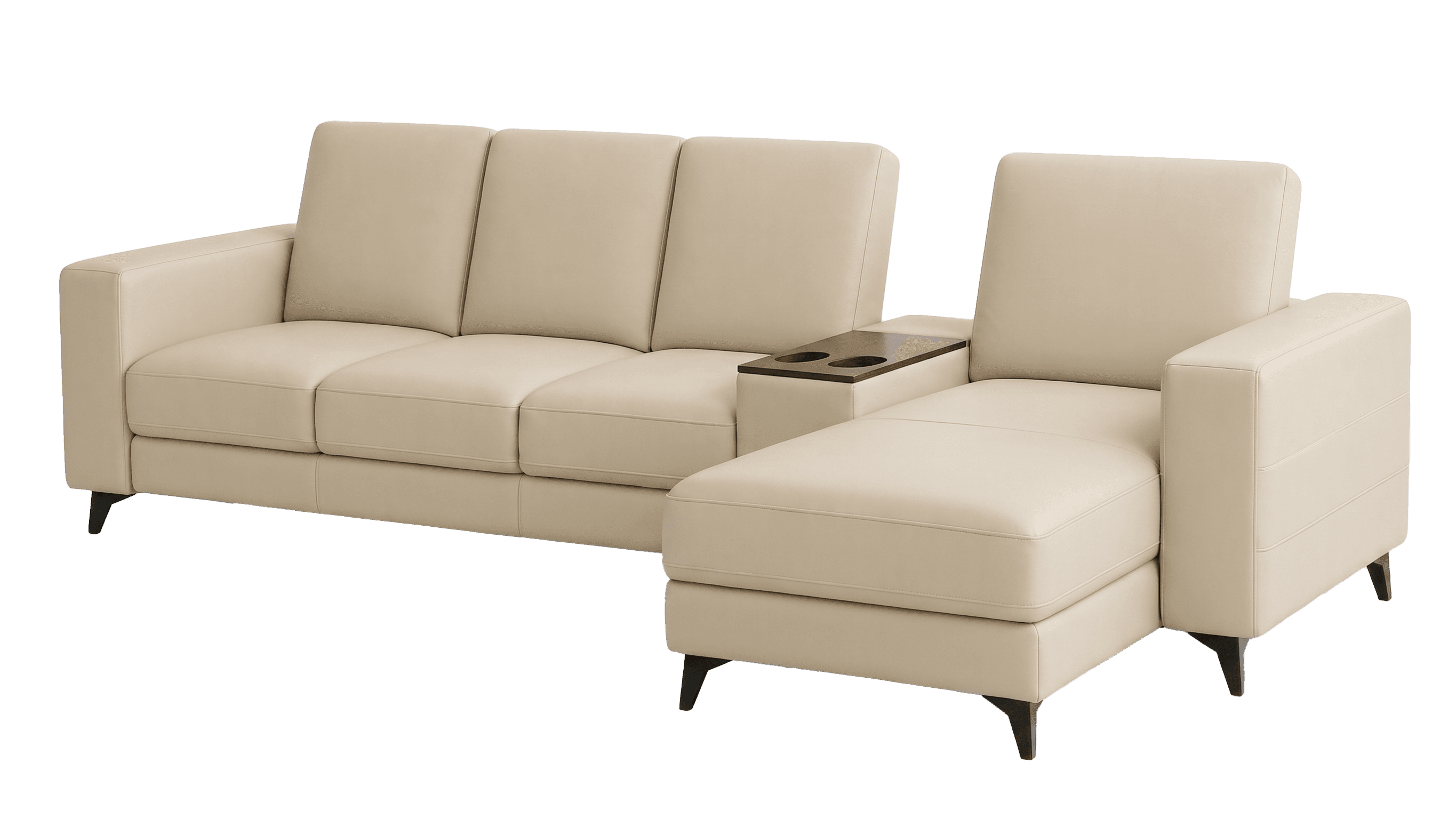 A cream-colored sectional sofa with a chaise lounge attachment. The sofa features multiple cushions… — 3D model