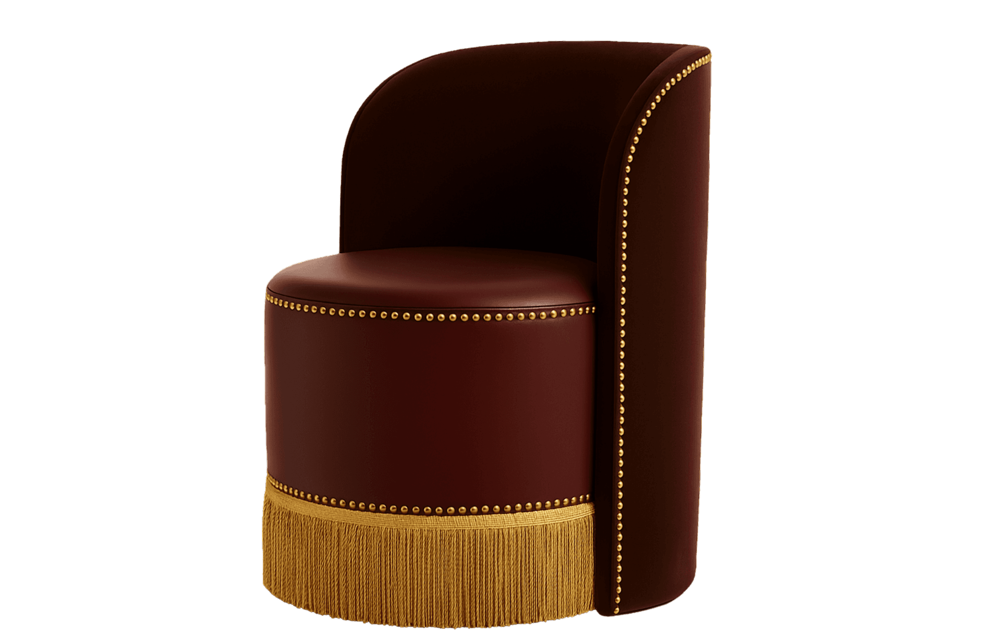 A striking armchair upholstered in a rich, deep burgundy material, possibly leather or a high-qualit… — free GLTF 3D model