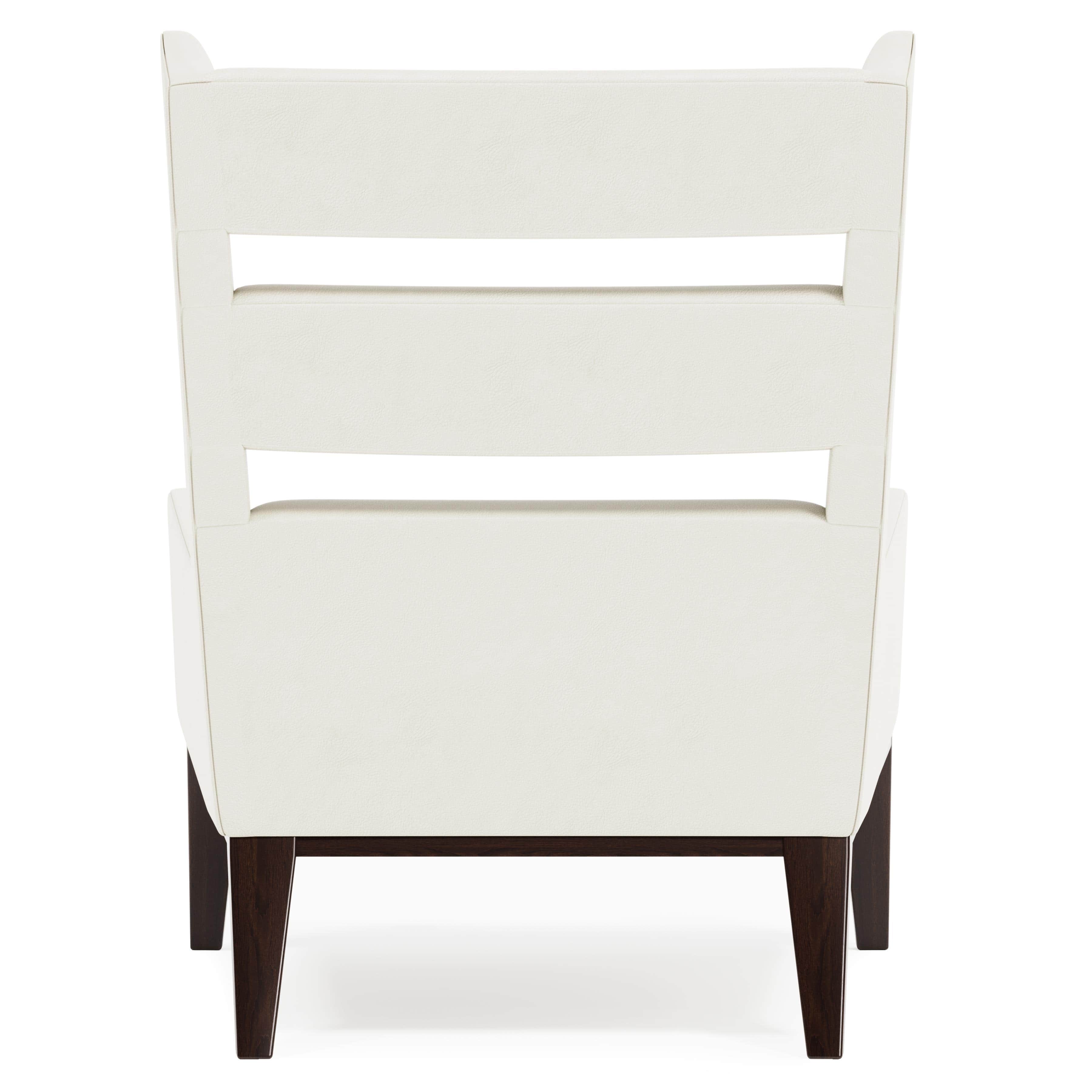 A modern armchair with a high back and a slatted design. The armchair features a cream-colored uphol… — 3D model