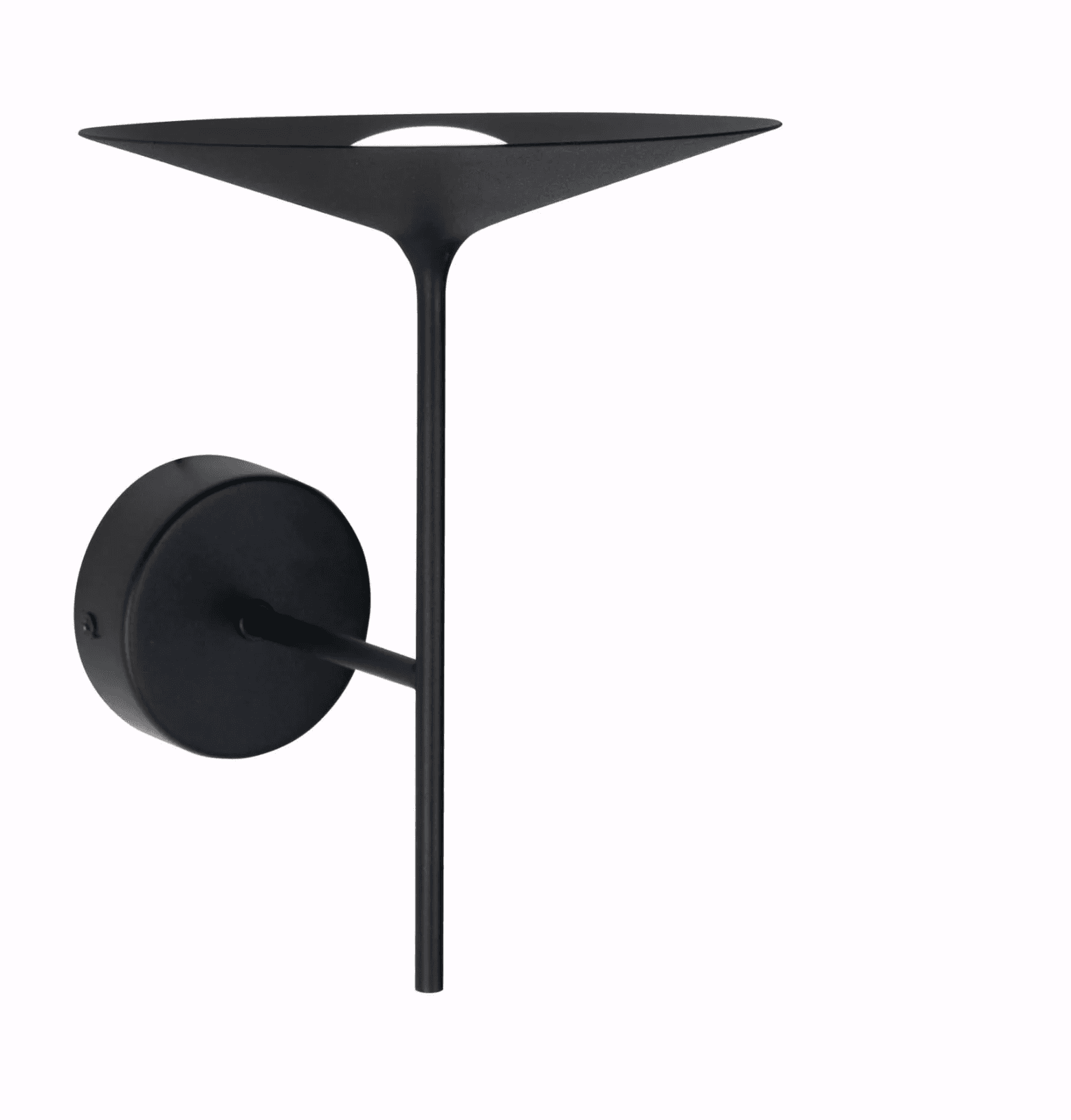 A modern wall-mounted lighting fixture featuring a circular backplate, a slender vertical arm, and a… — 3D model