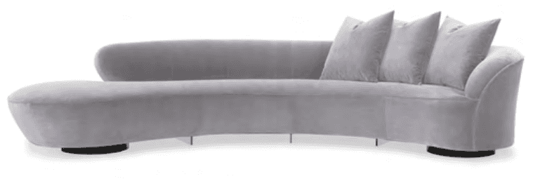 A contemporary, generously proportioned curved sofa upholstered in a light grey velvet fabric, featu… — 3D model