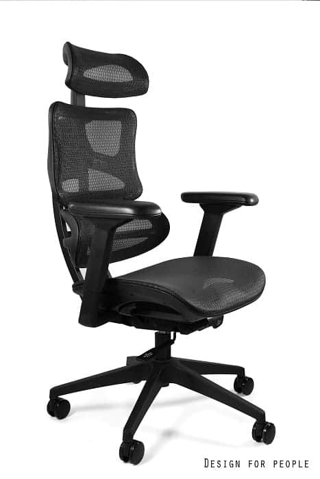 A modern, ergonomic office chair with a high back, adjustable headrest, and armrests. The chair feat… — 3D model