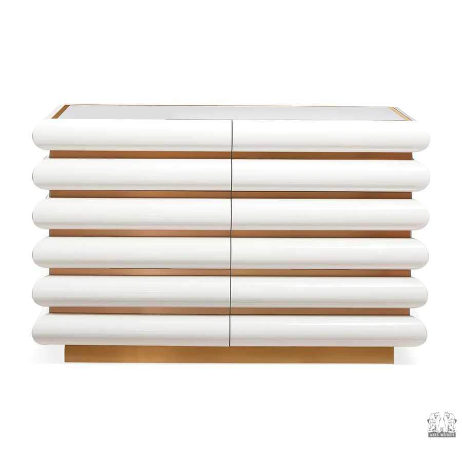 A dresser with a contemporary design, featuring multiple drawers stacked horizontally. The drawer fr… — 3D model