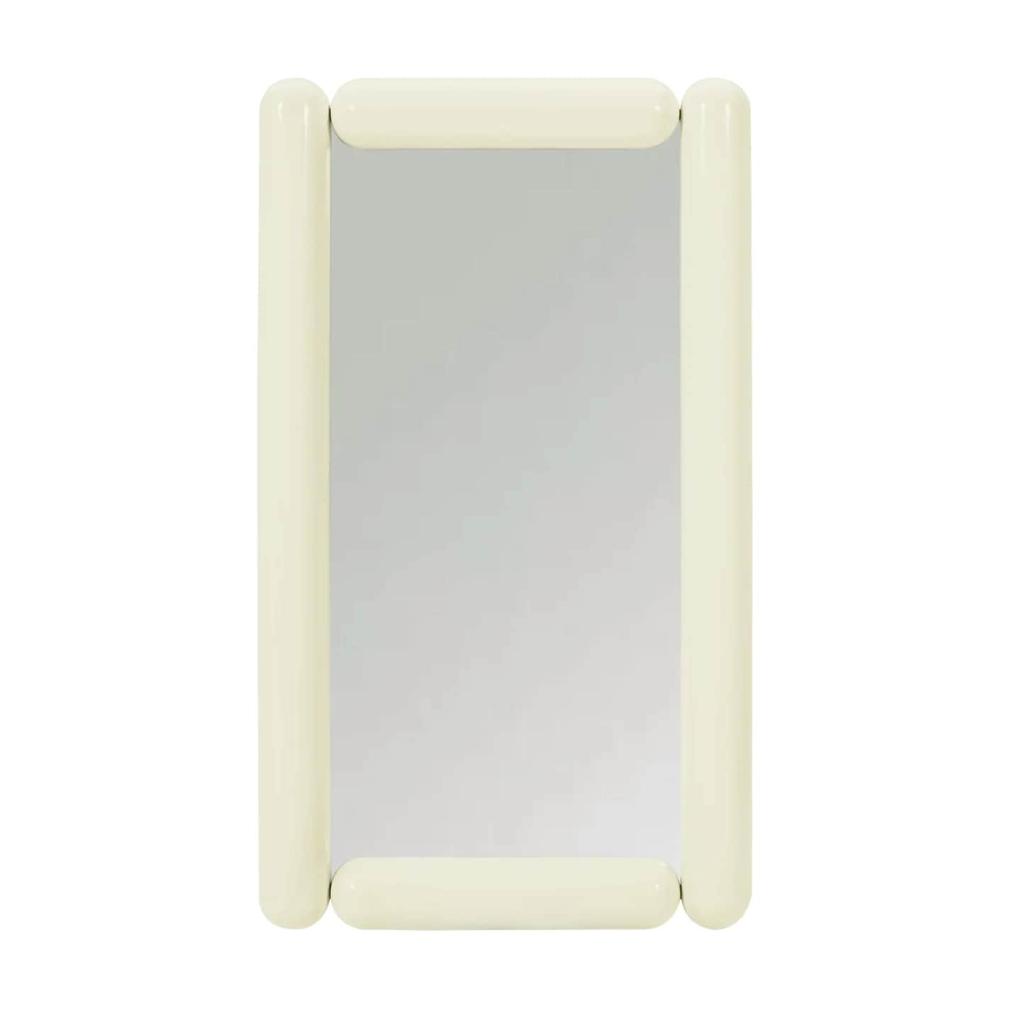 A rectangular wall mirror featuring a distinctively thick, tubular frame in a creamy off-white color… — 3D model