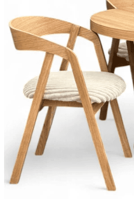 A modern dining armchair crafted from light-toned oak wood, featuring a curved backrest that seamles… — 3D model