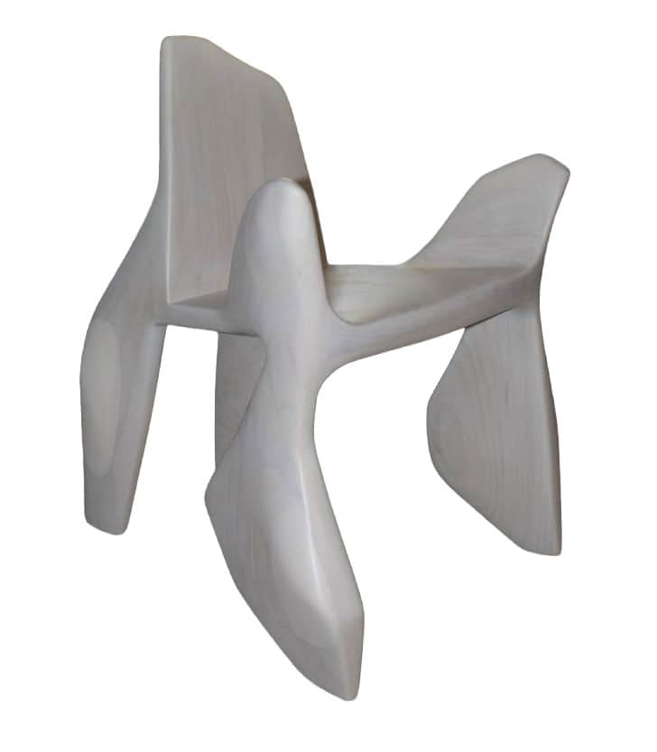 A uniquely sculpted accent chair with organic, flowing lines. The chair features a low-slung seat, a… — free OBJ 3D model