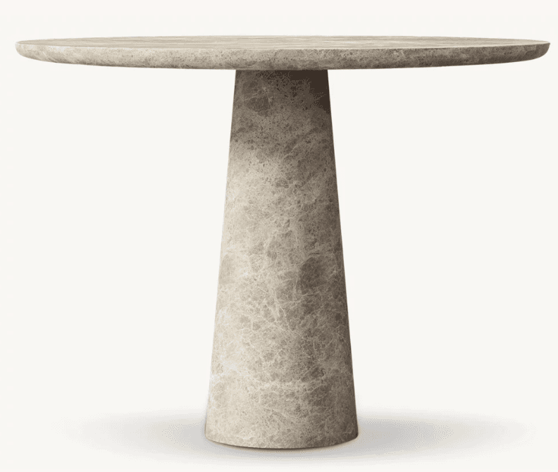 A robust, round table featuring a thick circular tabletop and a sturdy, conical pedestal base, all c… — 3D model