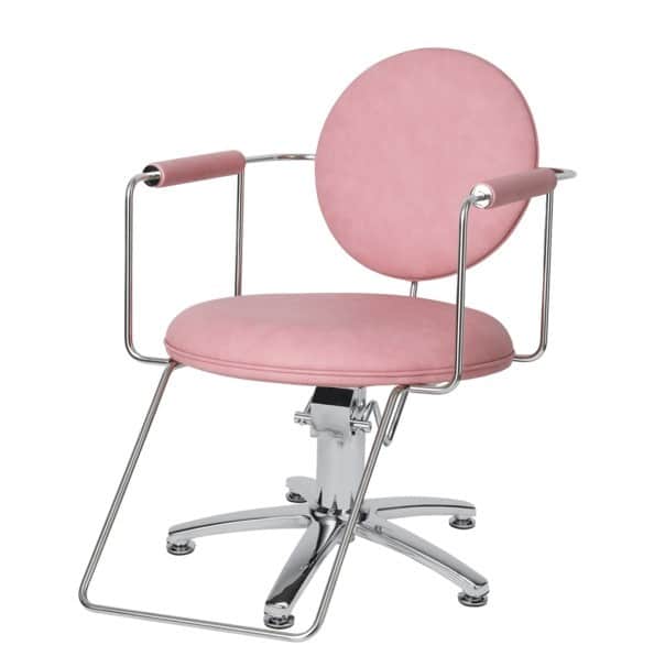 A modern hydraulic swivel chair featuring a circular backrest and seat, upholstered in a soft pink v… — 3D model