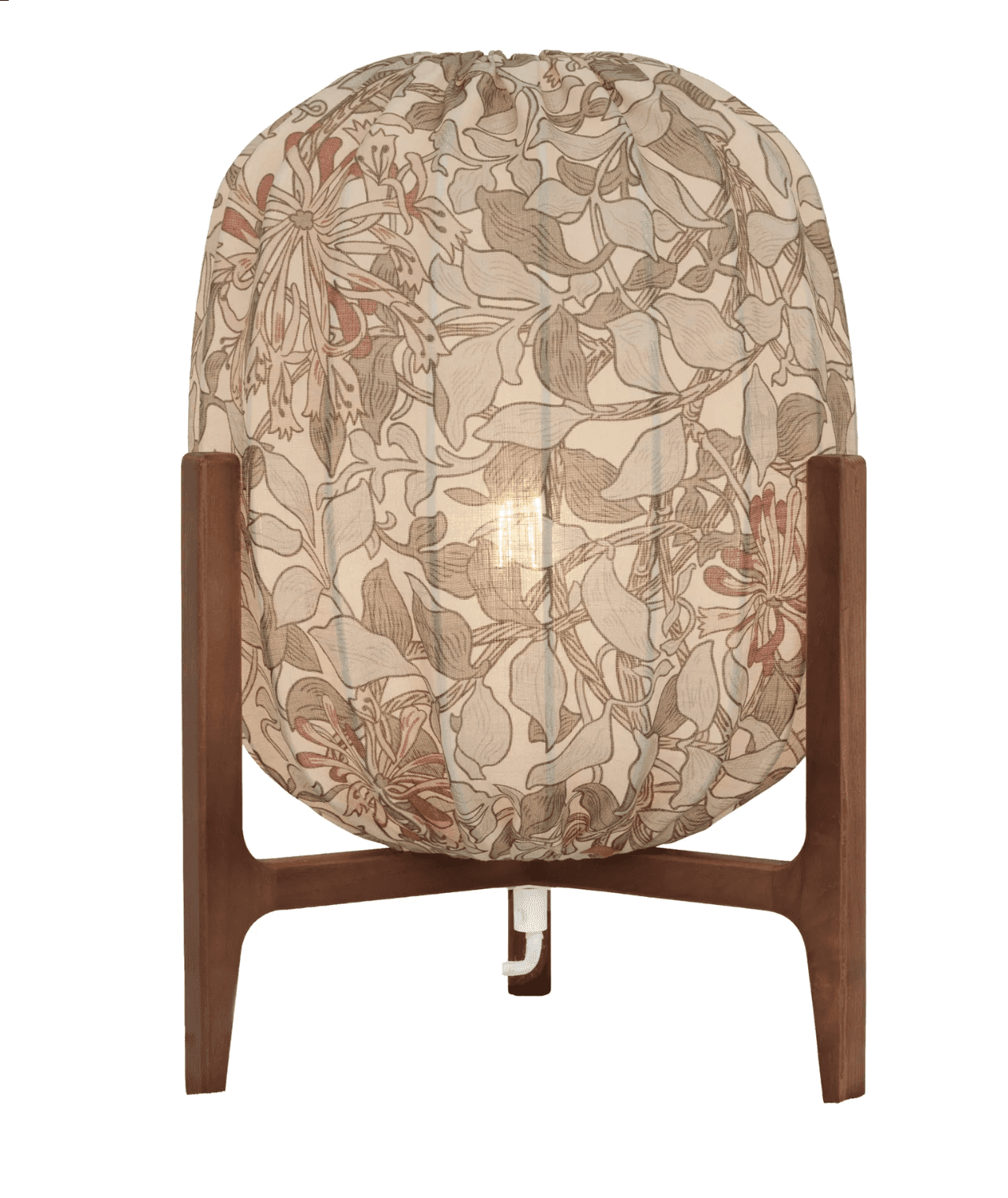 A Mid-Century Modern style table lamp featuring a spherical fabric shade adorned with a floral patte… — free BLEND 3D model