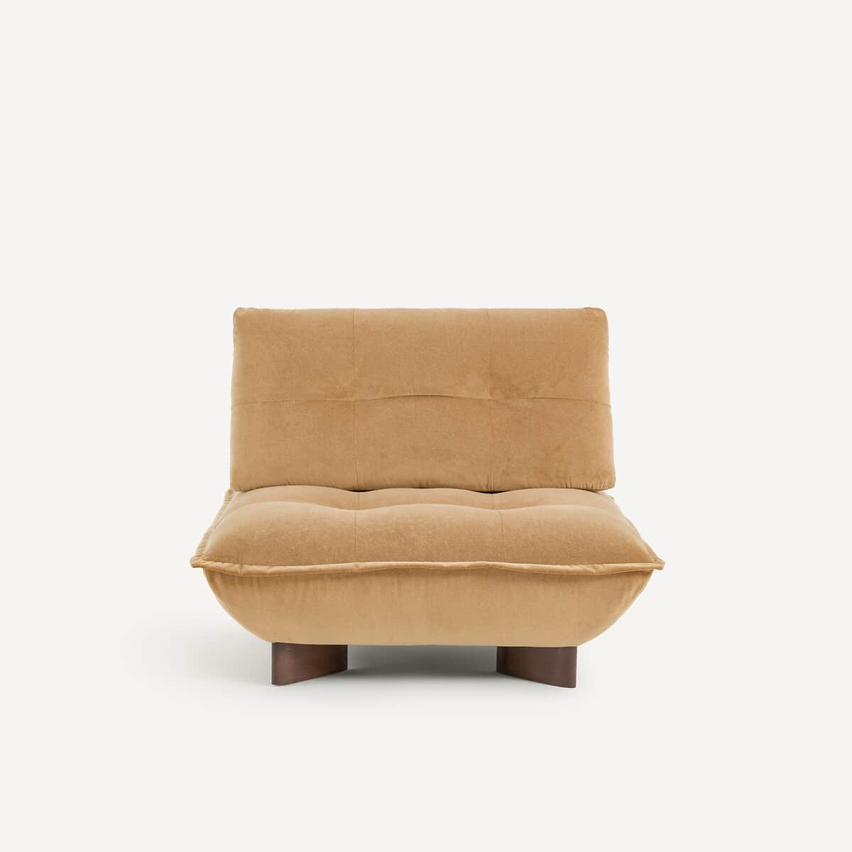 A low-profile, contemporary armless lounge chair featuring generous, plush tan upholstery and a roun… — 3D model