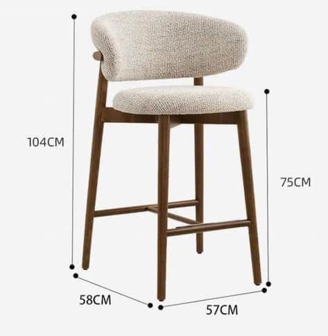 A modern upholstered bar stool featuring a sturdy dark brown wooden frame, a gently curved upholster… — 3D model
