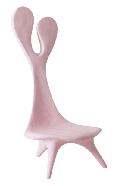 A sculptural, single-piece chair in a light pink hue, featuring a distinctive organic form with a hi… — free OBJ 3D model