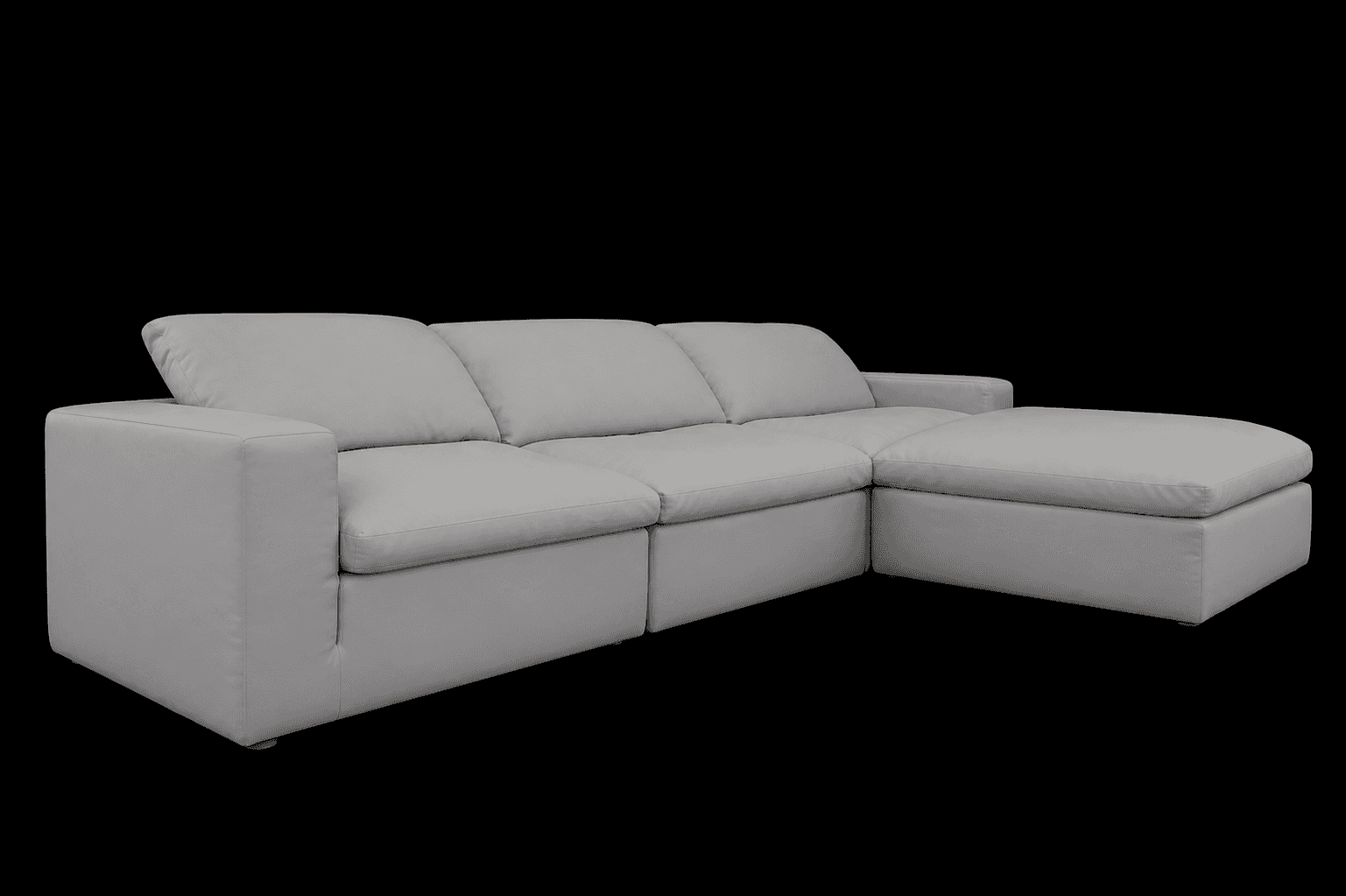 A sectional sofa with a chaise lounge attachment. The sofa features three seat cushions and three ba… — 3D model