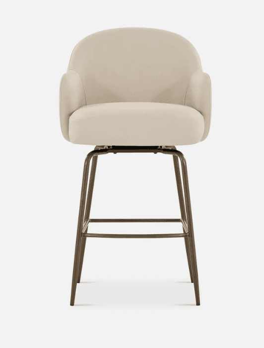 A contemporary upholstered swivel bar stool featuring a cream or beige fabric seat and back with int… — free FBX 3D model
