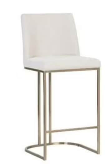 A white upholstered bar stool with a brushed metal base. The stool features a rectangular seat and a… — 3D model