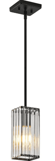 This is a modern pendant light featuring a rectangular shade constructed from clear fluted glass pan… — 3D model
