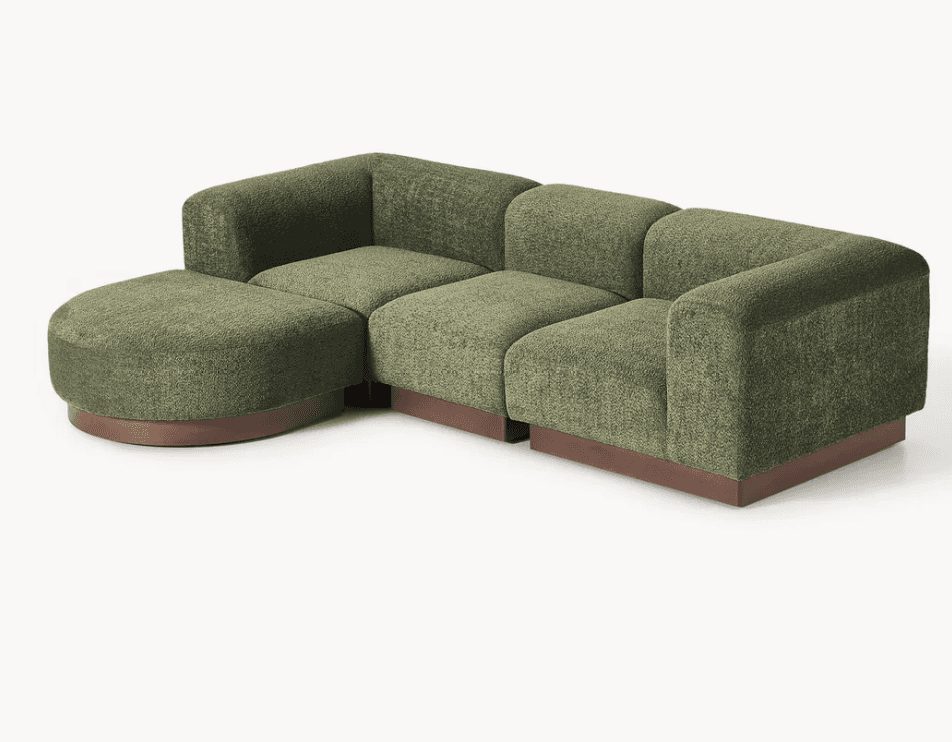 A modular sectional sofa featuring rounded armrests and backrests on some modules, upholstered in a… — 3D model
