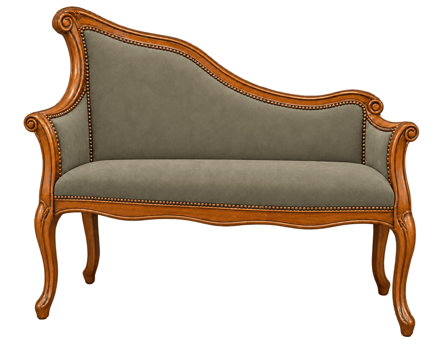 A two-seater settee featuring an exposed, ornate carved wooden frame with a polished finish. The des… — free BLEND 3D model