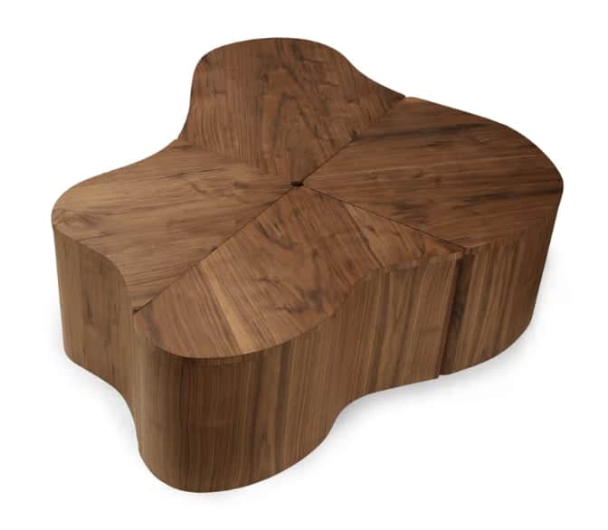 A low-profile coffee table crafted from walnut wood, featuring an organic, undulating shape. The tab… — 3D model