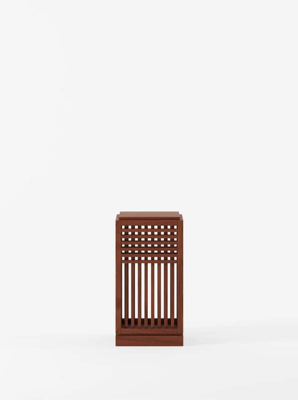 A rectangular wooden end table with a slatted design on its front panel. The slatted design consists… — free STL 3D model