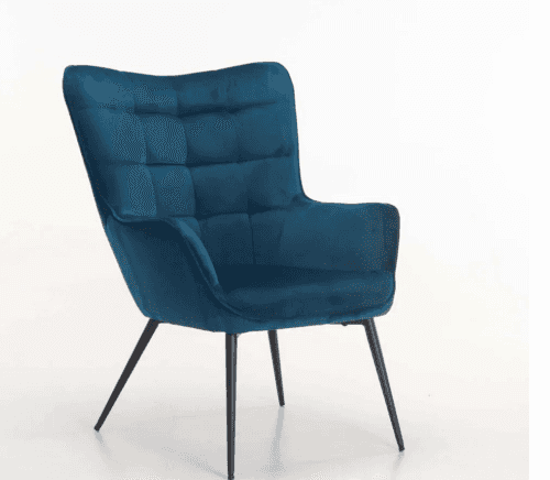 A contemporary accent chair featuring a high backrest and integrated armrests, upholstered in a deep… — 3D model