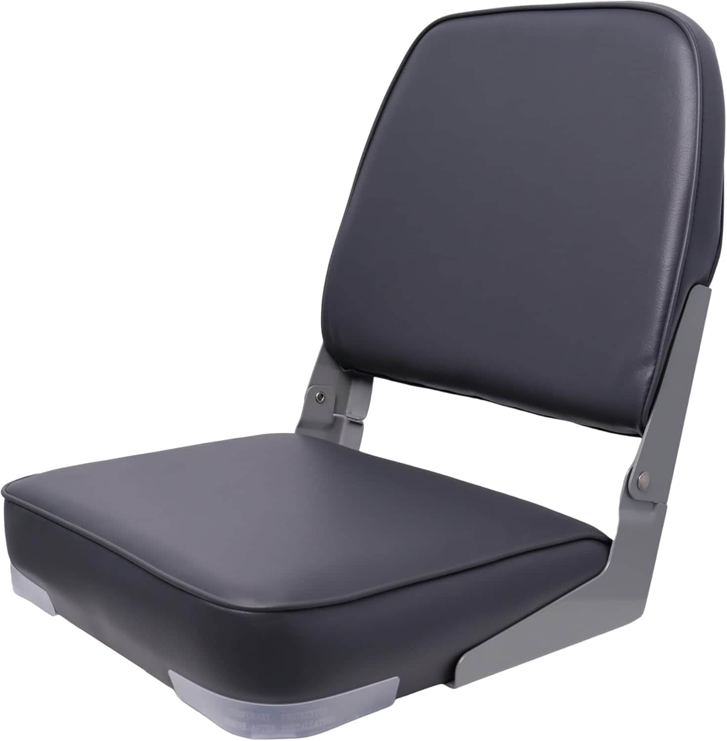 A utilitarian folding boat seat featuring a dark gray padded seat and backrest, supported by a light… — 3D model