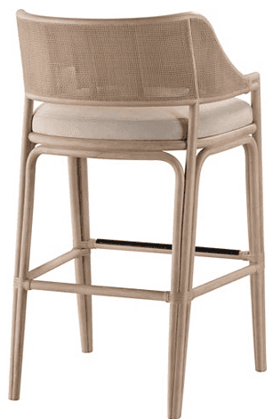 A bar stool with a curved backrest and armrests, featuring a woven cane pattern for the back and sid… — free SKP 3D model