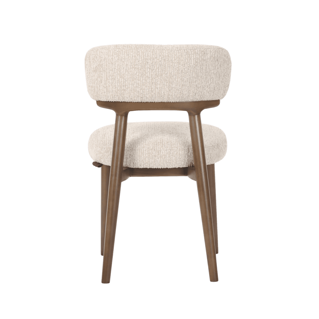 A back view of a chair with a curved backrest and a cushioned seat. The chair features a wooden fram… — free GLTF 3D model