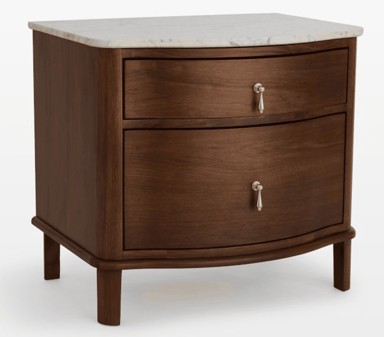 A contemporary nightstand featuring a solid wood construction with a rich walnut finish, complemente… — 3D model