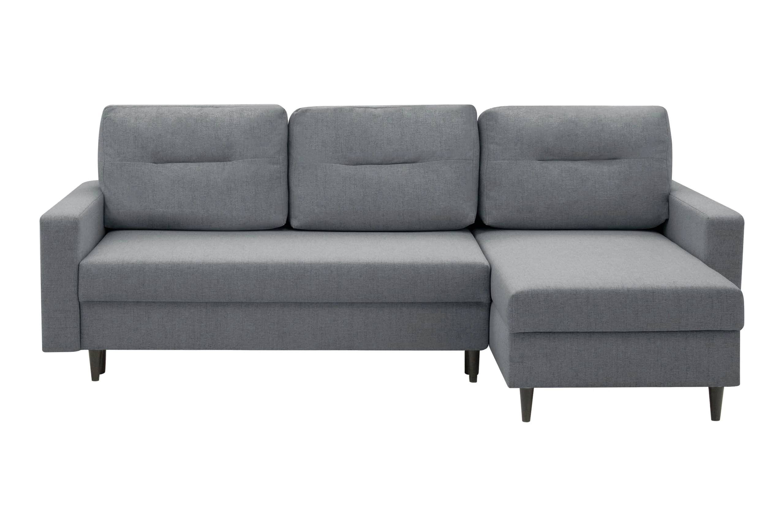 A sectional sofa with a chaise lounge. It features three back cushions with subtle tufting and a sin… — free GLTF 3D model